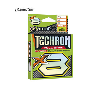 Плетений шнур Kamatsu Techron Full Drag X8 Lime Green 150 м, 0,25 мм, 16,57 кг